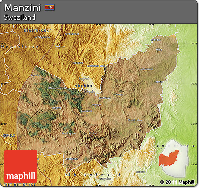 Satellite Map of Manzini, physical outside