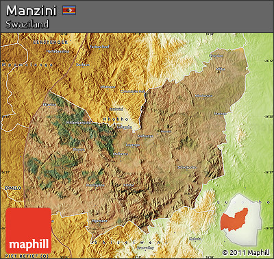 Satellite Map of Manzini, physical outside