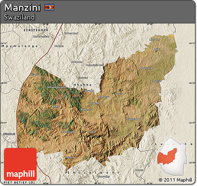 Satellite Map of Manzini, shaded relief outside