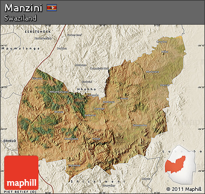 Satellite Map of Manzini, shaded relief outside