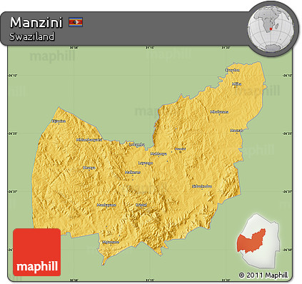 Savanna Style Map of Manzini, single color outside