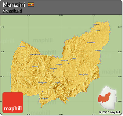 Savanna Style Map of Manzini, single color outside
