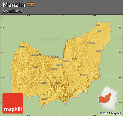 Savanna Style Map of Manzini, single color outside