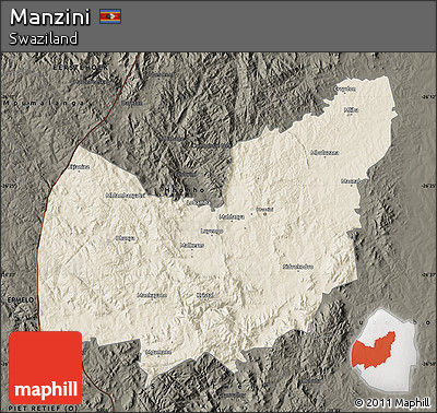 Shaded Relief Map of Manzini, darken