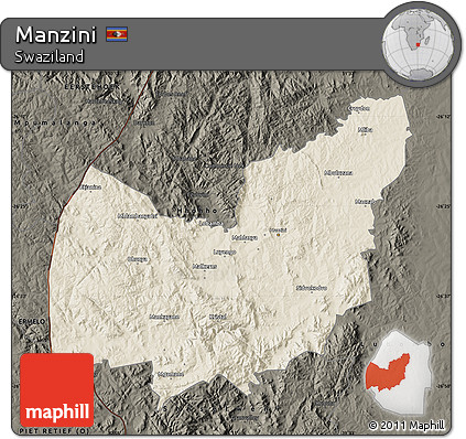 Shaded Relief Map of Manzini, darken