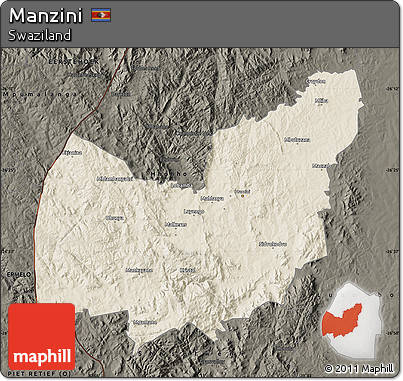 Shaded Relief Map of Manzini, darken