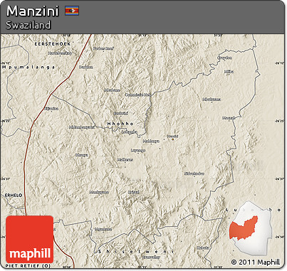 Shaded Relief Map of Manzini