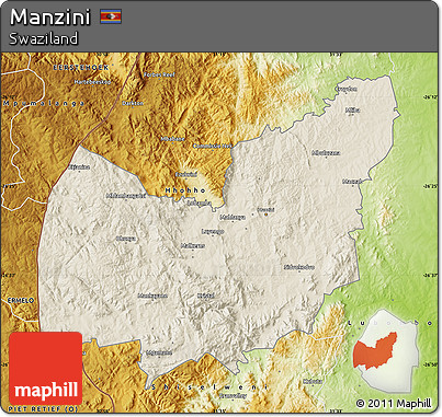 Shaded Relief Map of Manzini, physical outside