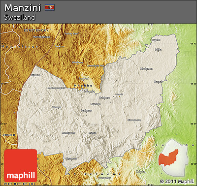 Shaded Relief Map of Manzini, physical outside