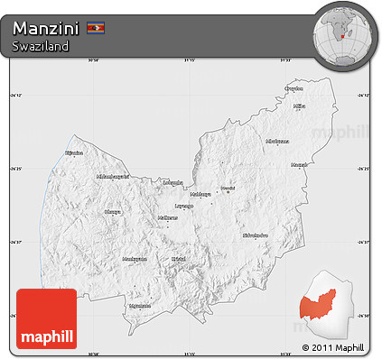 Silver Style Map of Manzini, single color outside