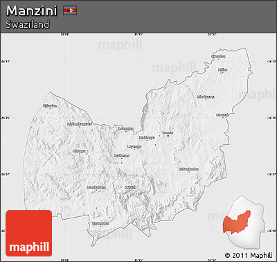 Silver Style Map of Manzini, single color outside