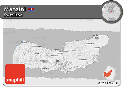 Gray Panoramic Map of Manzini, single color outside