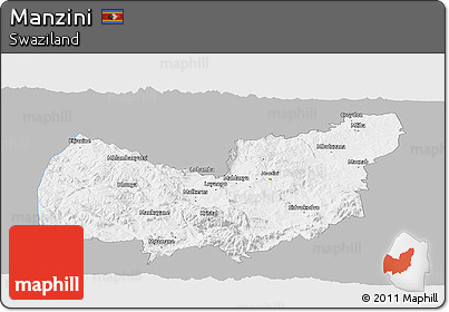 Gray Panoramic Map of Manzini, single color outside