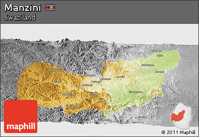 Physical Panoramic Map of Manzini, desaturated