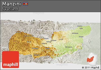 Physical Panoramic Map of Manzini, lighten, semi-desaturated