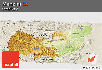 Physical Panoramic Map of Manzini, shaded relief outside