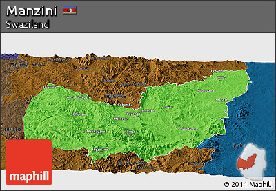 Political Panoramic Map of Manzini, darken