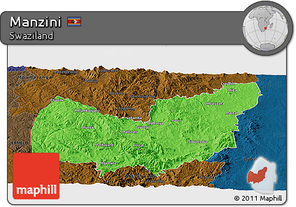Political Panoramic Map of Manzini, darken