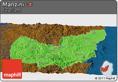 Political Panoramic Map of Manzini, darken