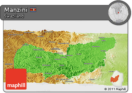 Political Panoramic Map of Manzini, physical outside