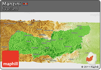 Political Panoramic Map of Manzini, physical outside