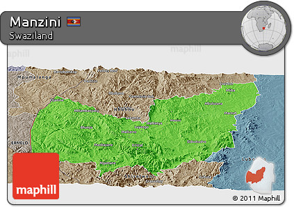 Political Panoramic Map of Manzini, semi-desaturated