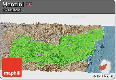 Political Panoramic Map of Manzini, semi-desaturated