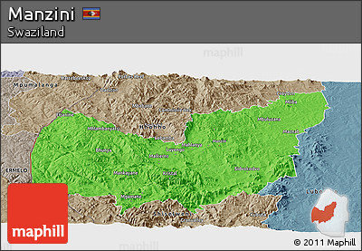 Political Panoramic Map of Manzini, semi-desaturated