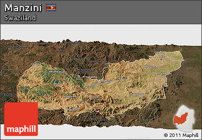 Satellite Panoramic Map of Manzini, darken