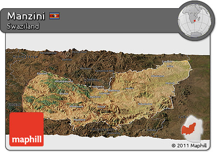 Satellite Panoramic Map of Manzini, darken