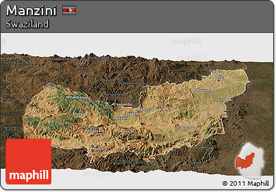 Satellite Panoramic Map of Manzini, darken