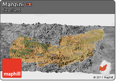 Satellite Panoramic Map of Manzini, desaturated