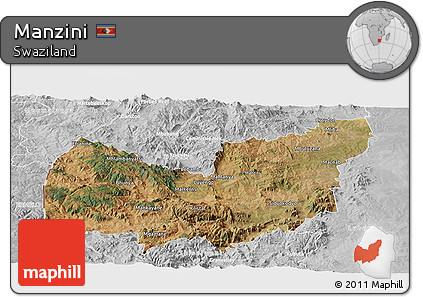Satellite Panoramic Map of Manzini, lighten, desaturated