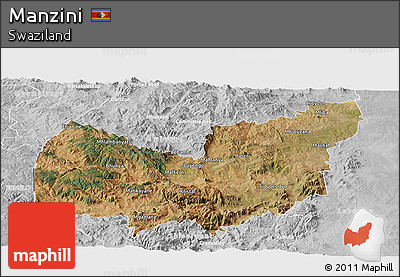 Satellite Panoramic Map of Manzini, lighten, desaturated