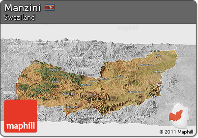 Satellite Panoramic Map of Manzini, lighten, desaturated