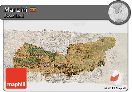 Satellite Panoramic Map of Manzini, lighten