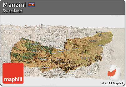 Satellite Panoramic Map of Manzini, lighten