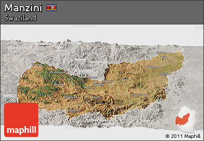 Satellite Panoramic Map of Manzini, lighten, semi-desaturated