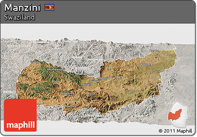Satellite Panoramic Map of Manzini, lighten, semi-desaturated