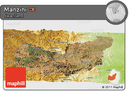 Satellite Panoramic Map of Manzini, physical outside