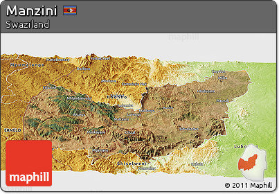 Satellite Panoramic Map of Manzini, physical outside