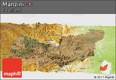 Satellite Panoramic Map of Manzini, physical outside