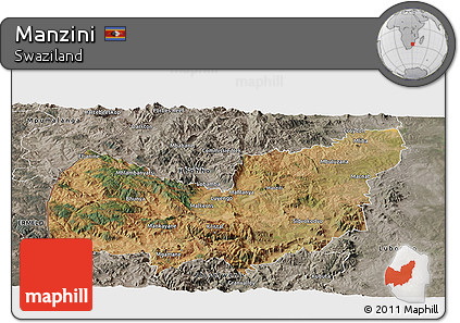 Satellite Panoramic Map of Manzini, semi-desaturated