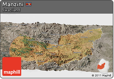 Satellite Panoramic Map of Manzini, semi-desaturated