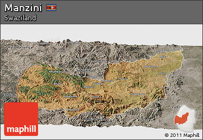 Satellite Panoramic Map of Manzini, semi-desaturated