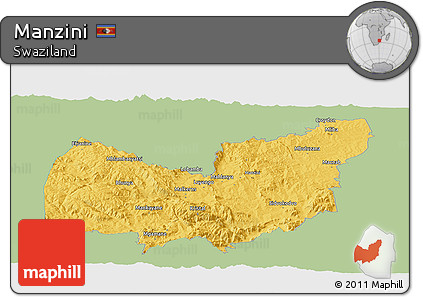 Savanna Style Panoramic Map of Manzini, single color outside