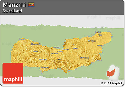 Savanna Style Panoramic Map of Manzini, single color outside