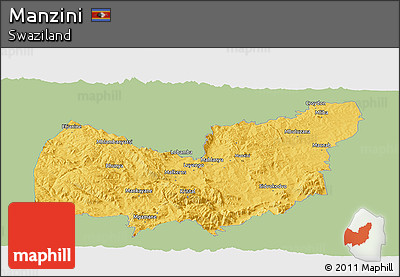 Savanna Style Panoramic Map of Manzini, single color outside
