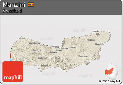 Shaded Relief Panoramic Map of Manzini, cropped outside