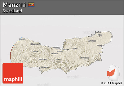 Shaded Relief Panoramic Map of Manzini, cropped outside